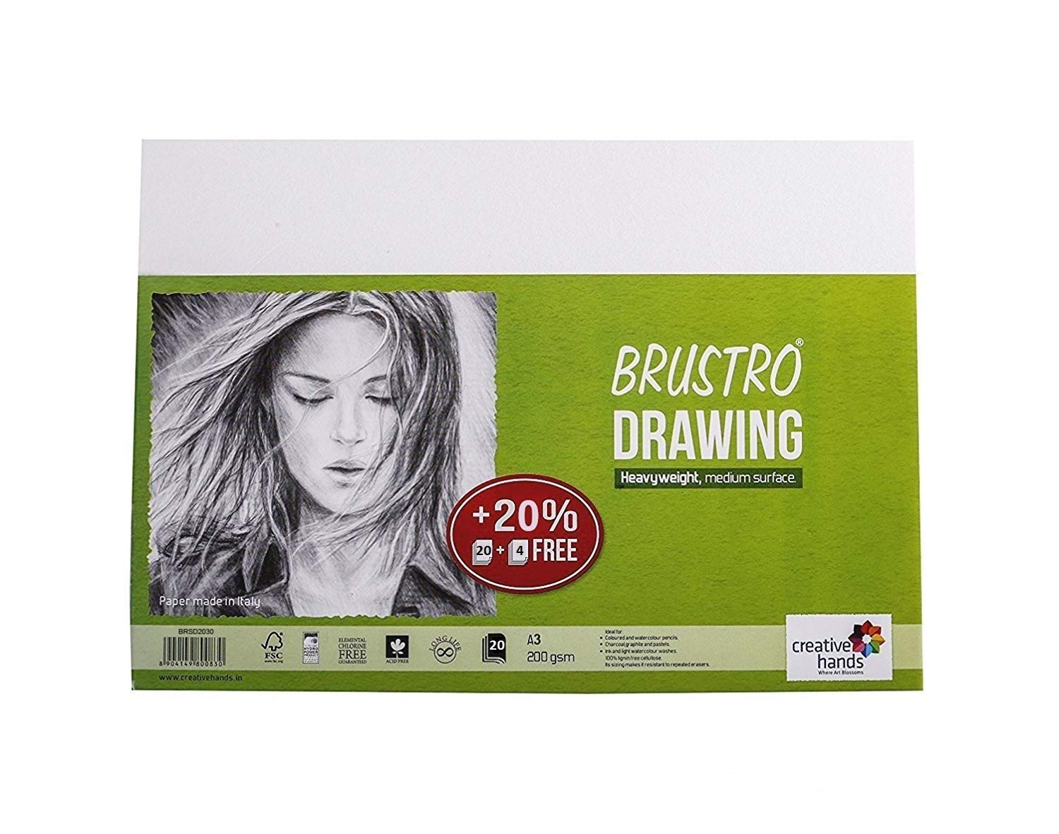 Brustro Drawing Papers 200 GSM A3, Pack of 10 Free Sheets