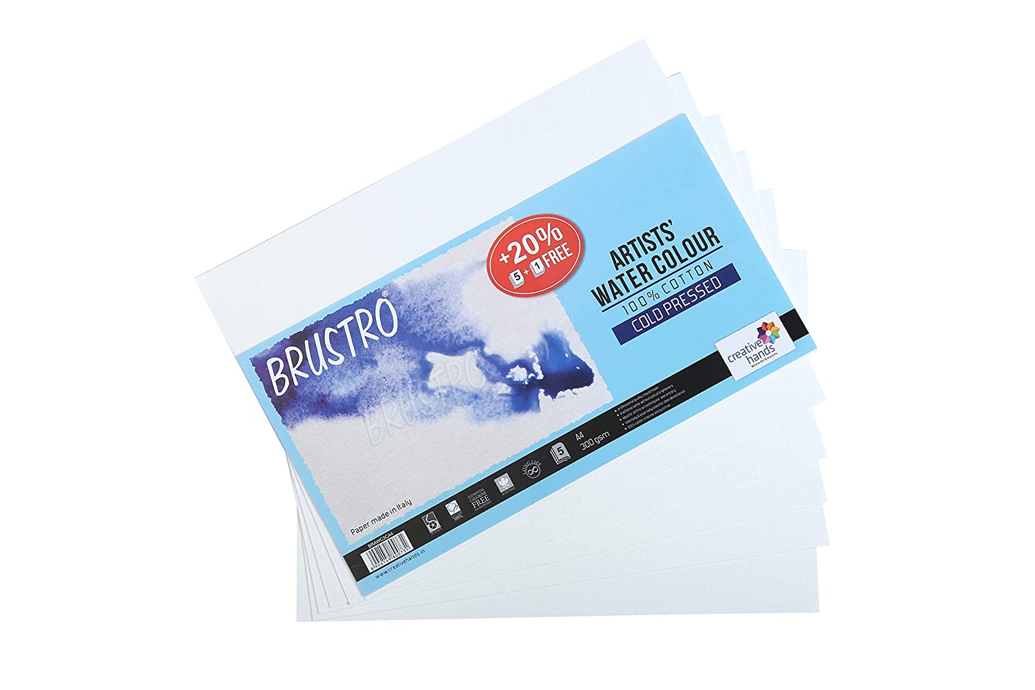 Brustro 100% Cotton Artists' Watercolour Paper 300 GSM A4 Cold Pressed