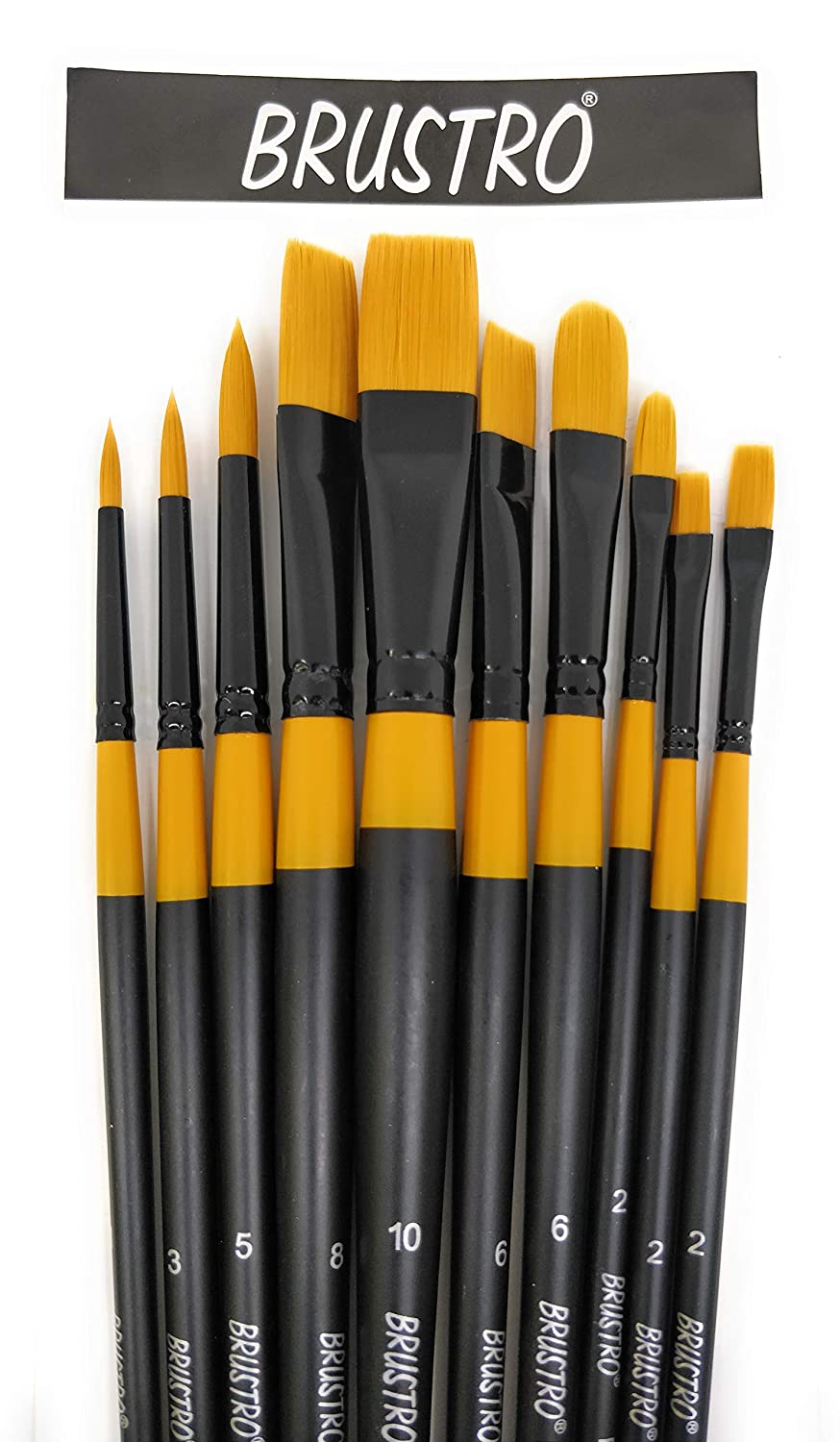 Brustro Artists Gold TAKLON Set of 10 Brushes for Acrylics, Oil and Watercolour.
