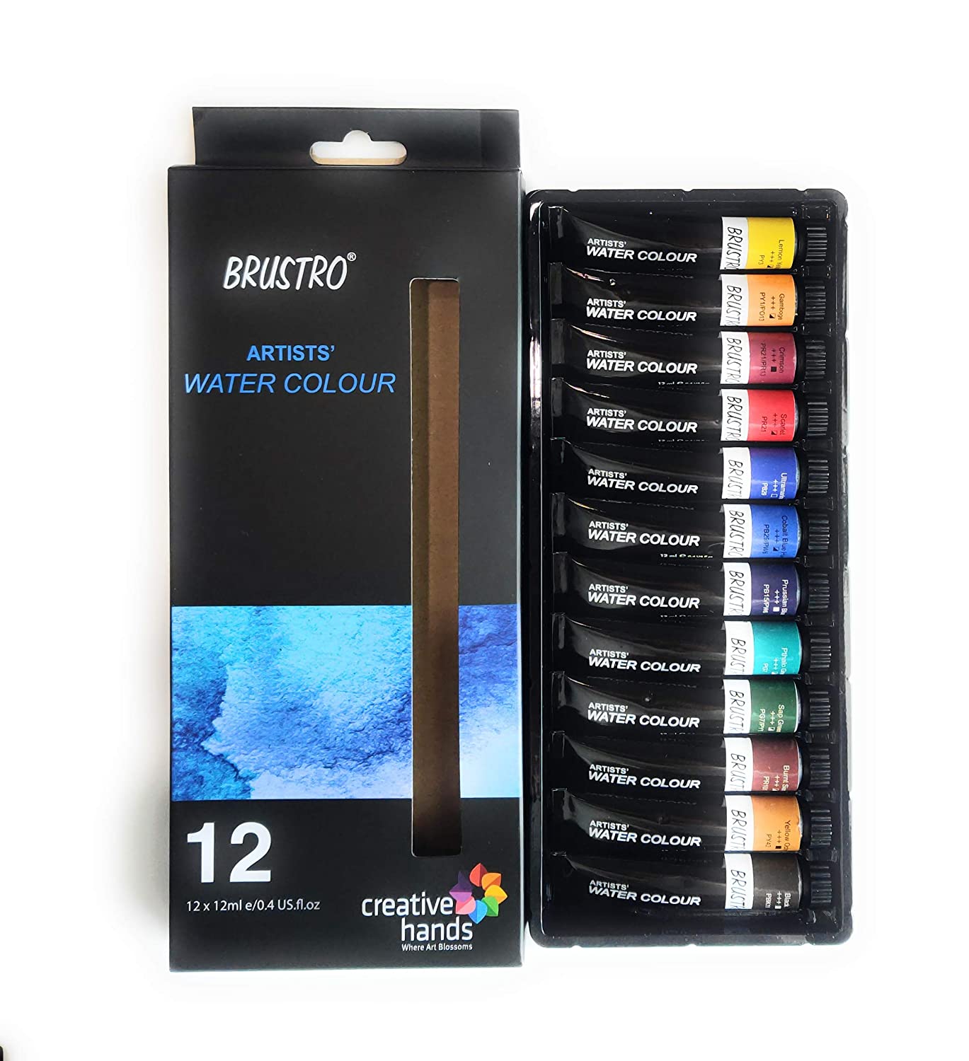 BRUSTRO Artists Watercolour Set of 12 Colours X 12ML Tubes