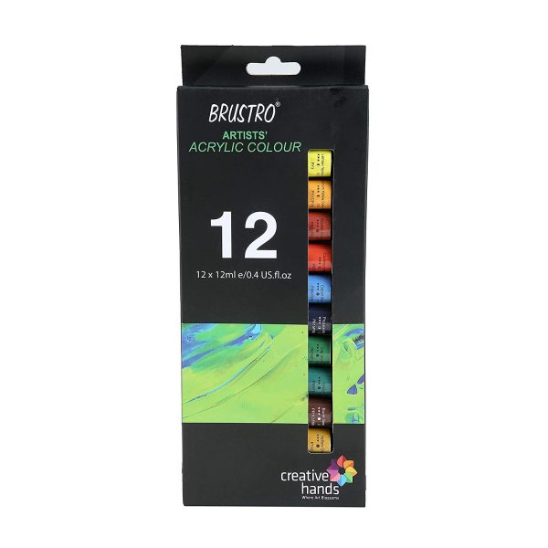 BRUSTRO Artists Acrylic Colour Set of 12 Colours X 12ML Tubes