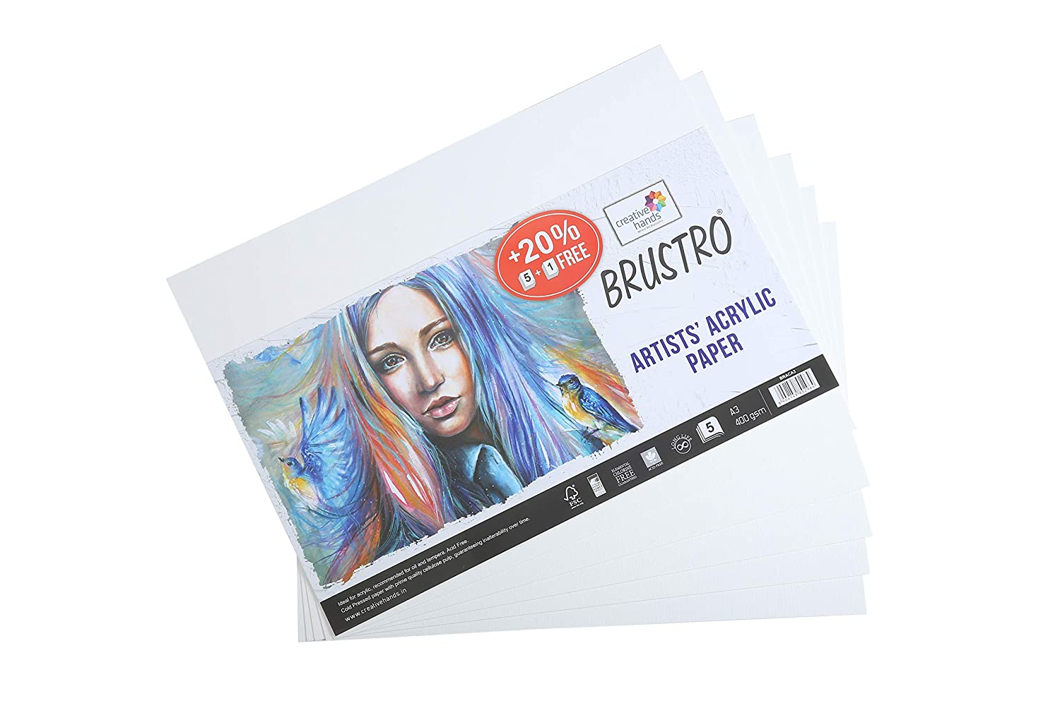 Brustro Artists' Acrylic Paper 400 GSM A3 (Pack of 5 + 1 Sheets)