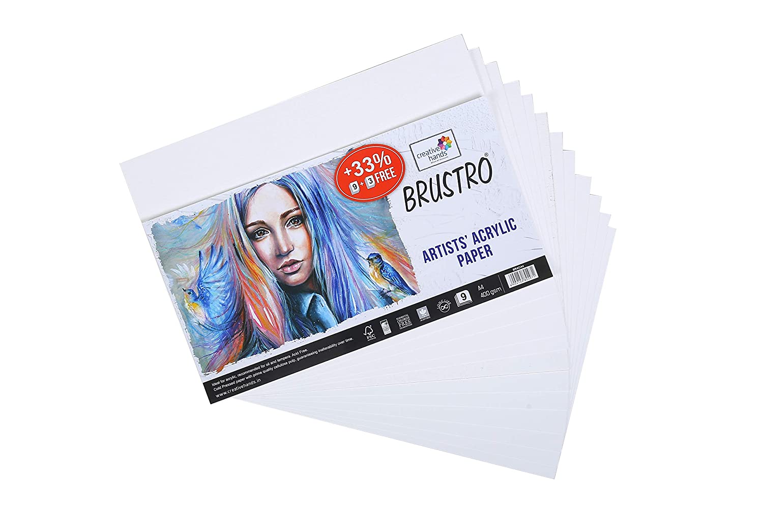 Brustro Artists' Acrylic Paper 400 GSM A4 (Pack of 9 + 3 Free Sheets)