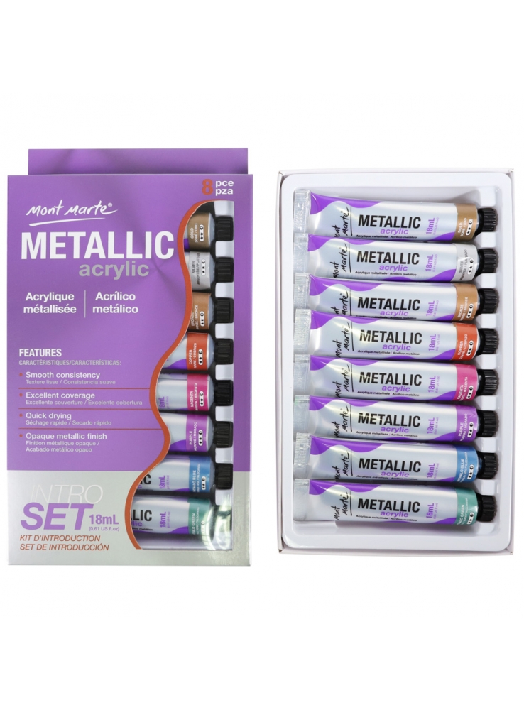 Mont Marte Metallic Acrylic Paint 8 Piece PMMT8181