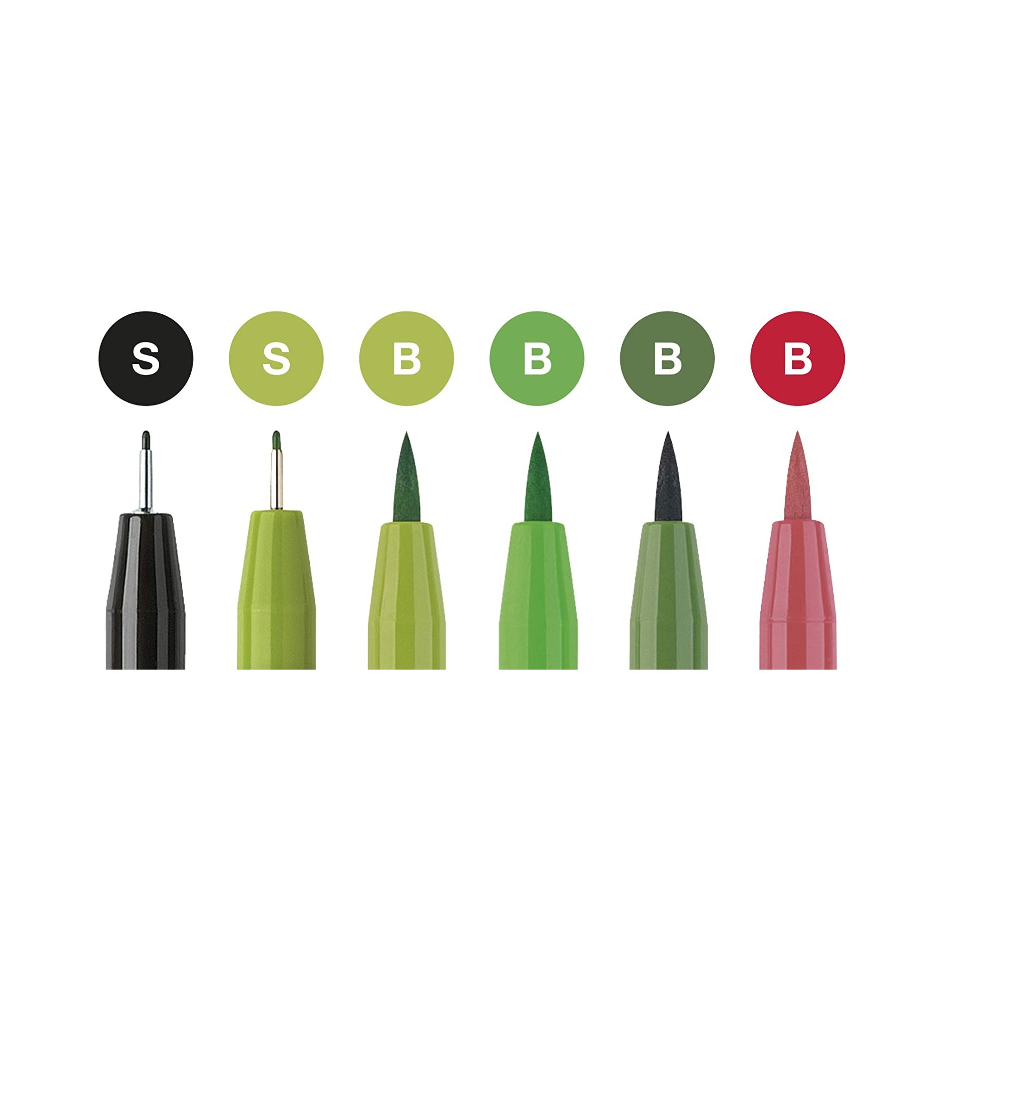 Faber-Castell Hand Lettering Pitt Artist Pen Set - Pack of 6 (Green)