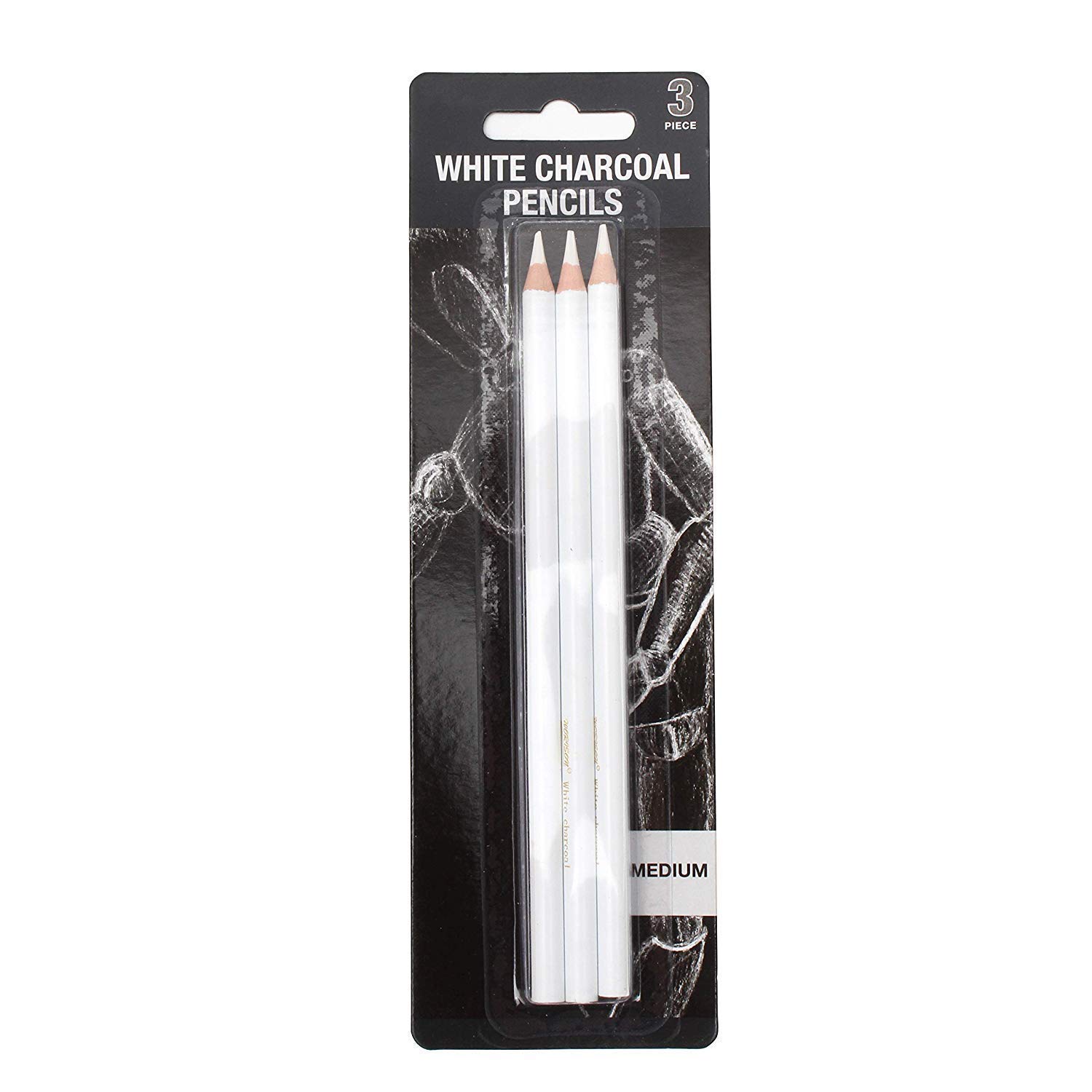 WORISON White Charcoal Pencil Set of 3 Artistic Quality Pencil for Sketching, Drawing