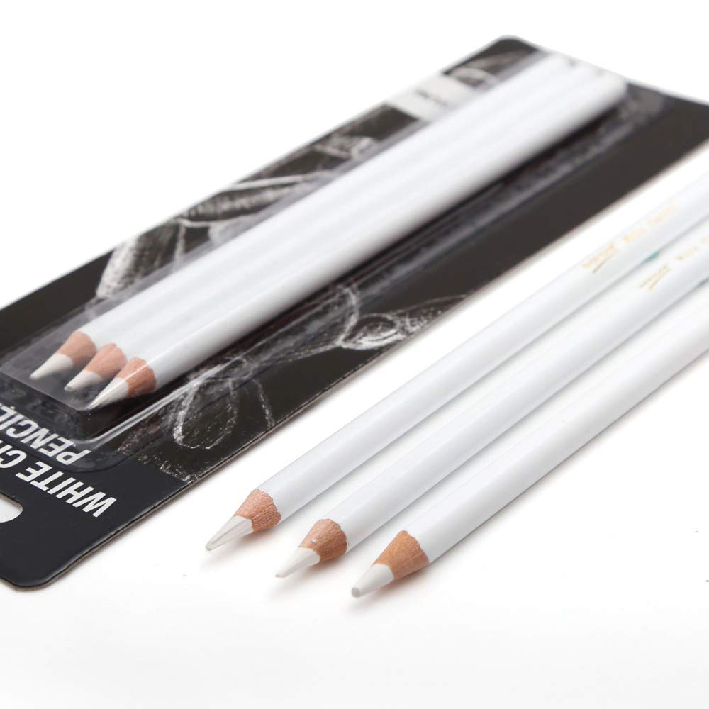 WORISON White Charcoal Pencil Set of 3 Artistic Quality Pencil for Sketching, Drawing