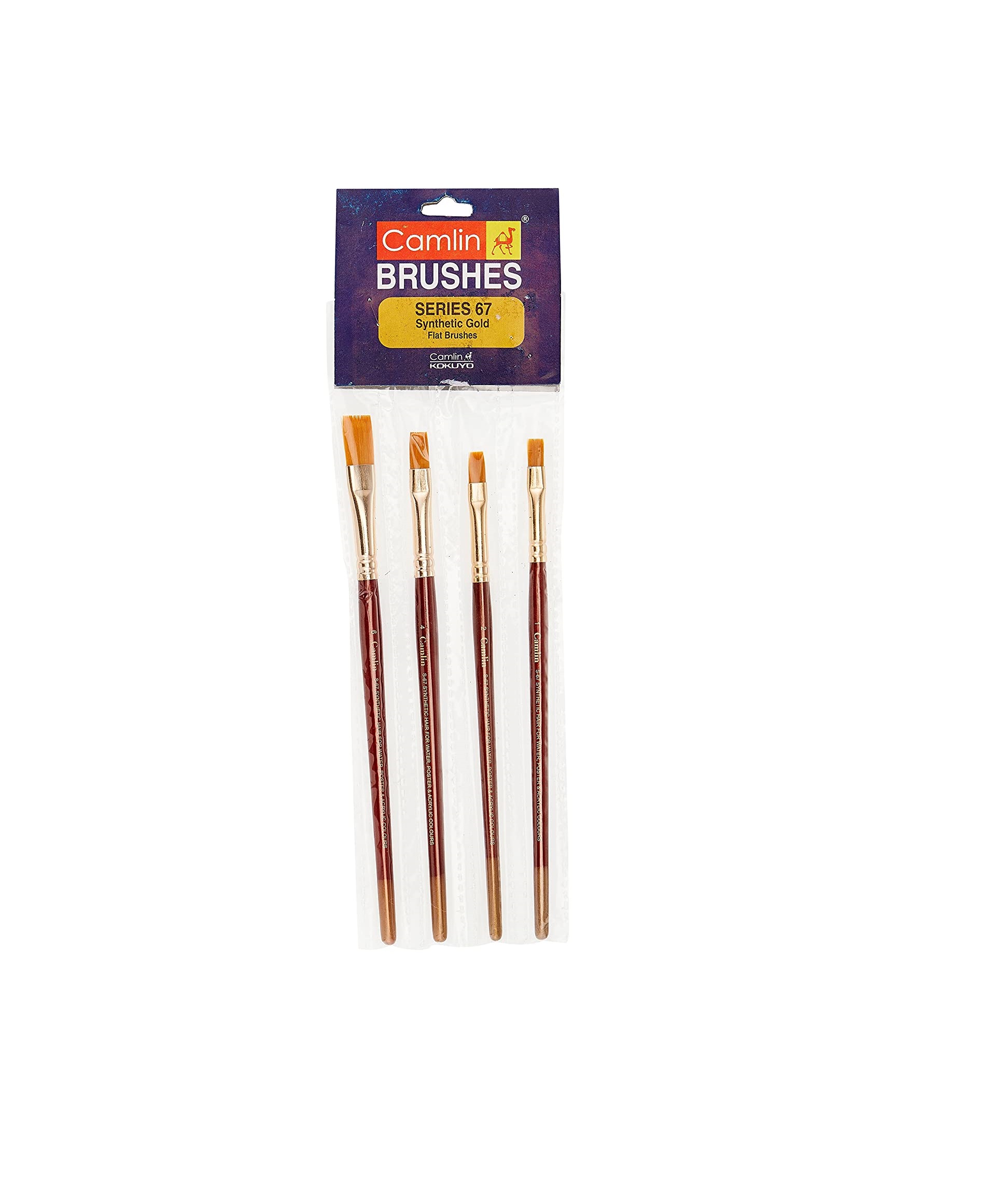 Camel Paint Brush Series 67 - Flat Synthetic Gold, Set of 4