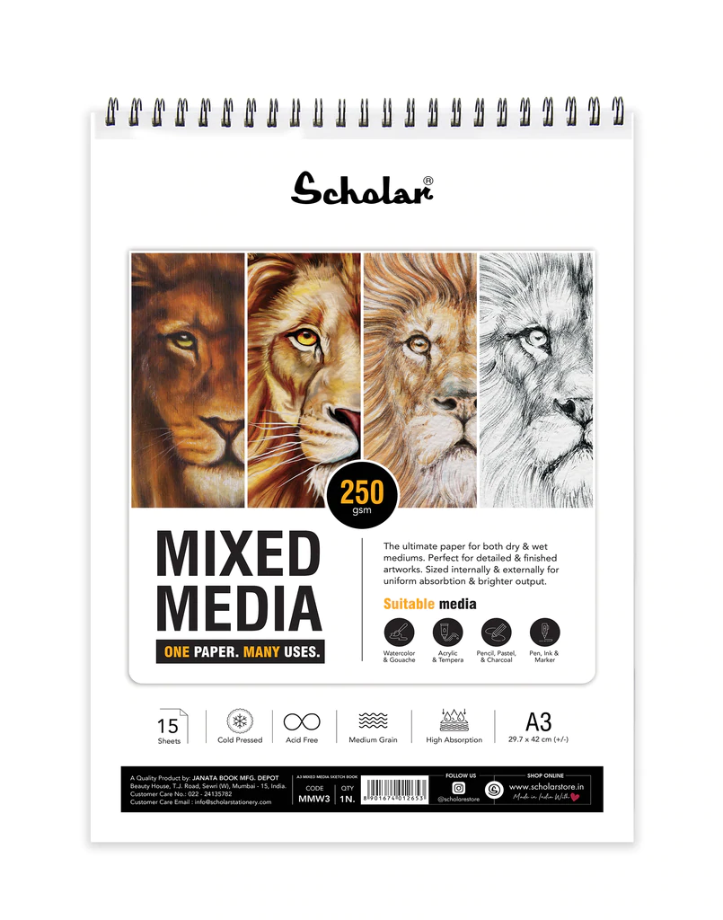 Scholar Mixed Media Pad 250 Gsm Cold Pressed A3 15 Sheets (MMW3)
