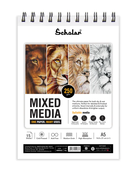 Scholar Mixed Media Pad 250 Gsm Cold Pressed A5 15 Sheets (MMW2)