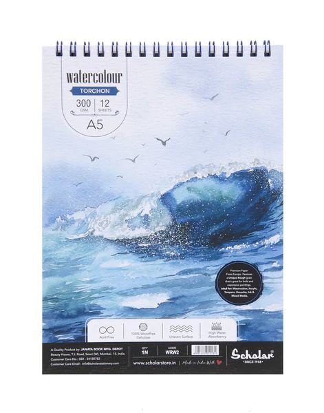 Scholar A5 Watercolour Pad Wired - Torchon (ROUGH) (300 GSM) (WRW2)