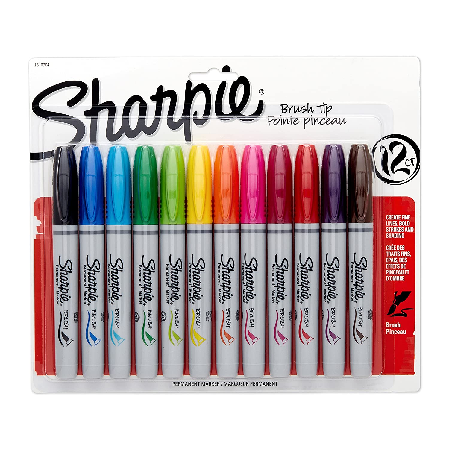 Sharpie Brush-Tip Permanent Markers, Assorted Colors (1810704)(Pack of 12)