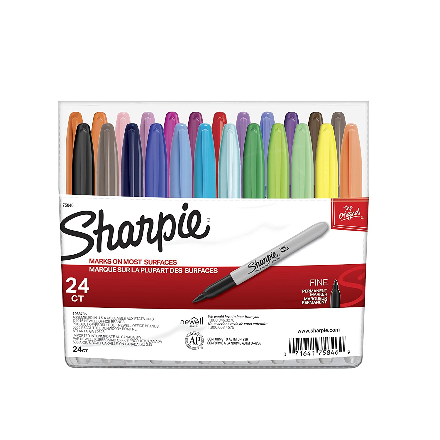  Sharpie Accessories Permanent Markers, Fine Point, Assorted , 24-Count