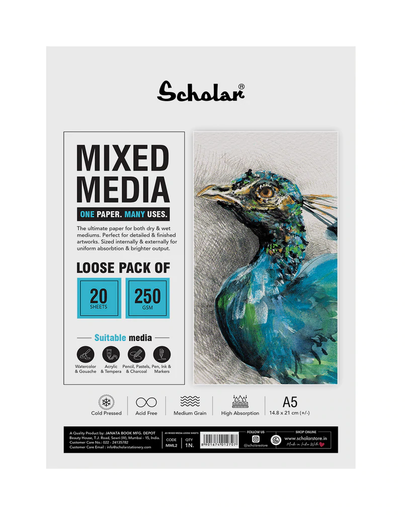 Scholar Mixed Media Loose Sheets 250 GSM Cold Pressed A5 (MML2)