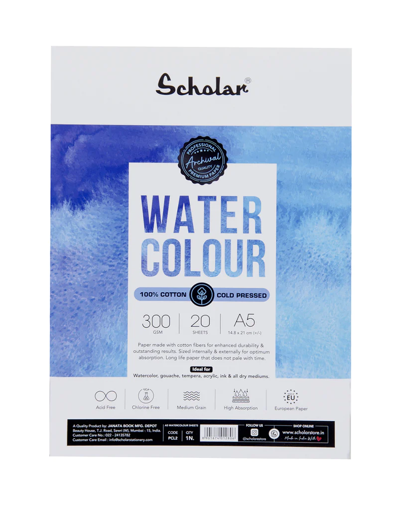 Scholar Water Colour Cold Pressed 300gsm 20sheet A5 PCL2