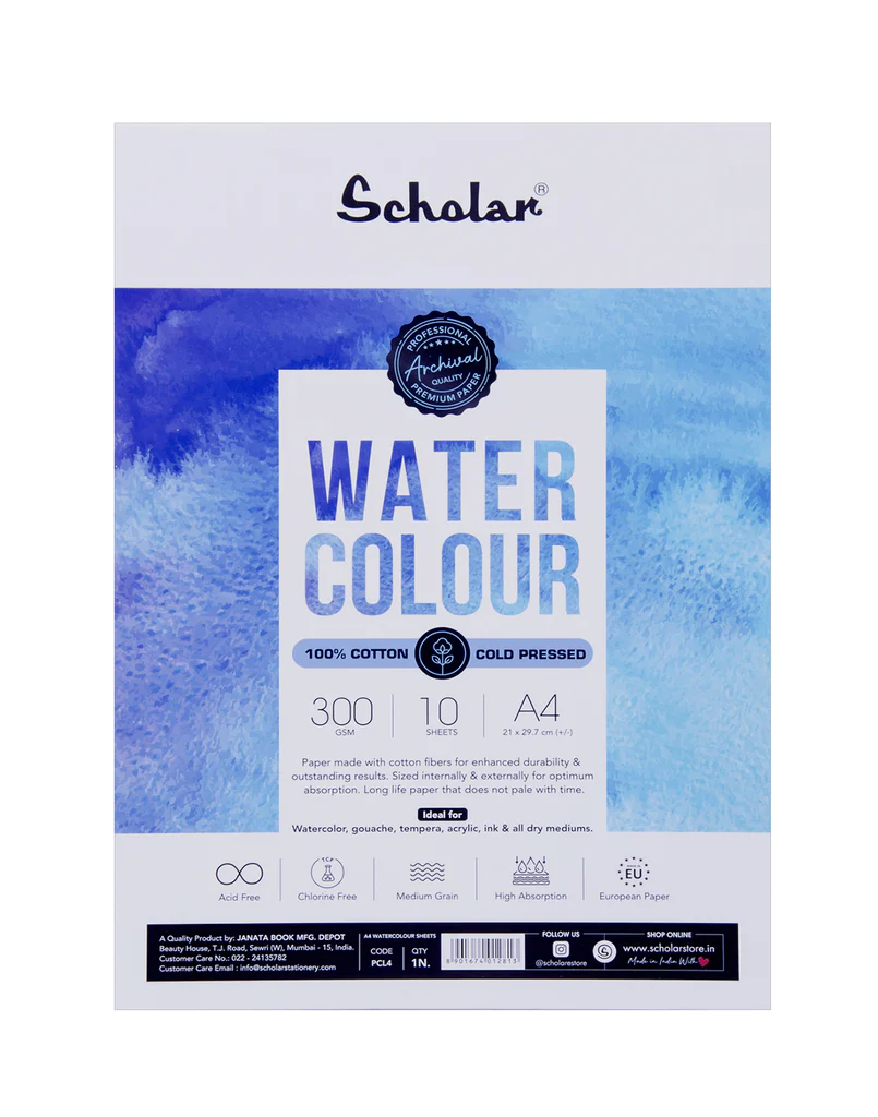 Scholar Watercolour Cold Pressed 300gsm 10sheet A4 PCL4
