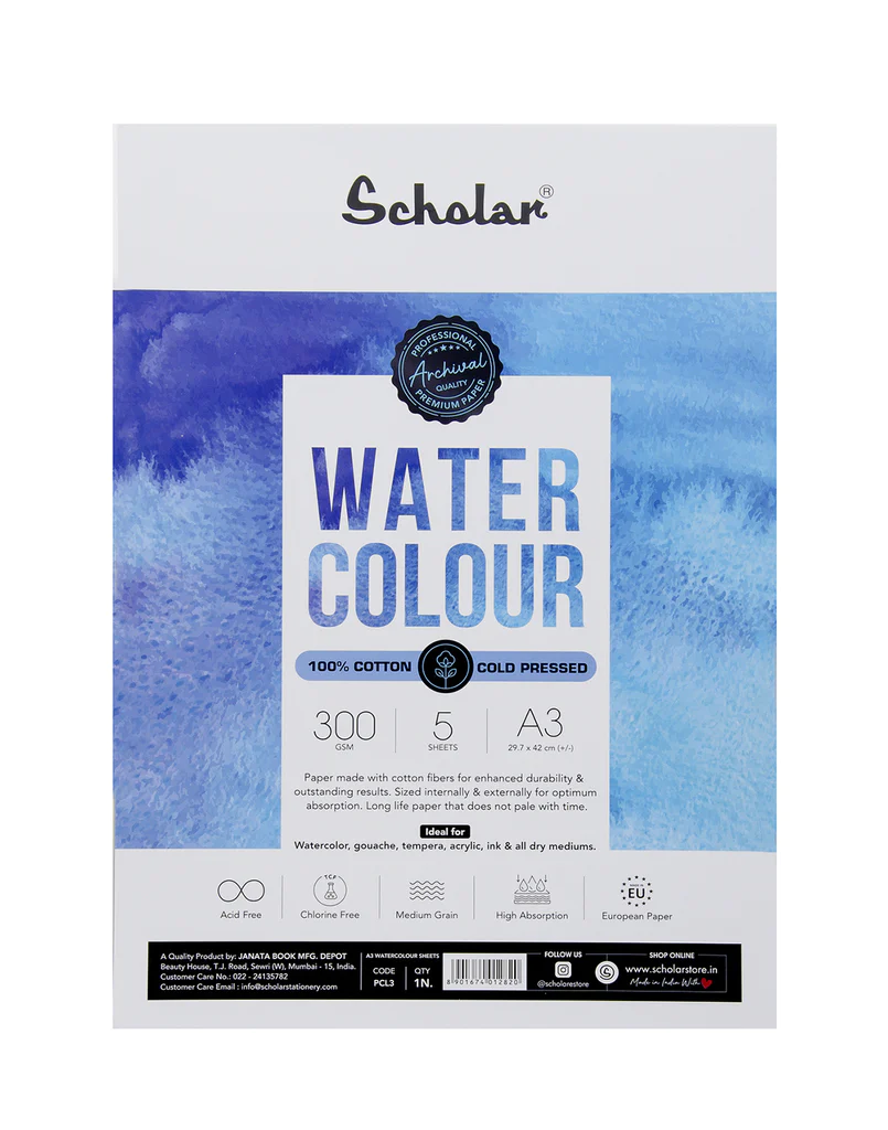 Scholar Water Colour Cold Pressed 300gsm 5sheet A3 PCL3