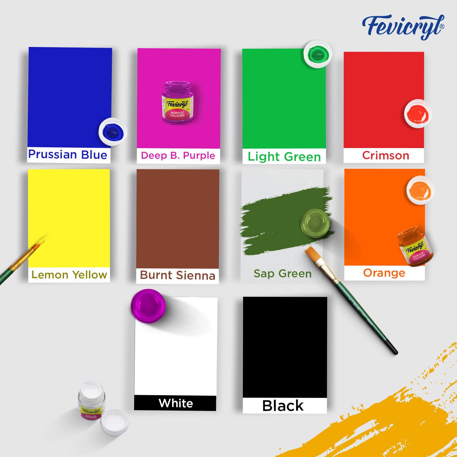 Fevicryl Acrylic Colours Sunflower Kit (10 Colors x 15 ml)