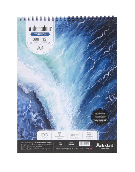 Scholar A4 WaterColor Pad Wired - TORCHON (ROUGH) (300 GSM) (WRW4)