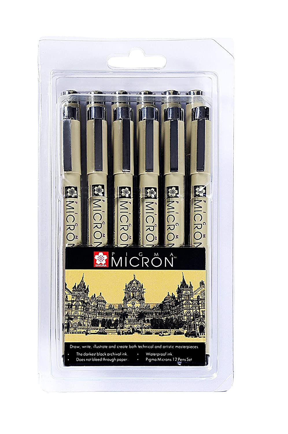 Sakura Pigma Micron Fineliners Set of 12 Assorted Nibs Black