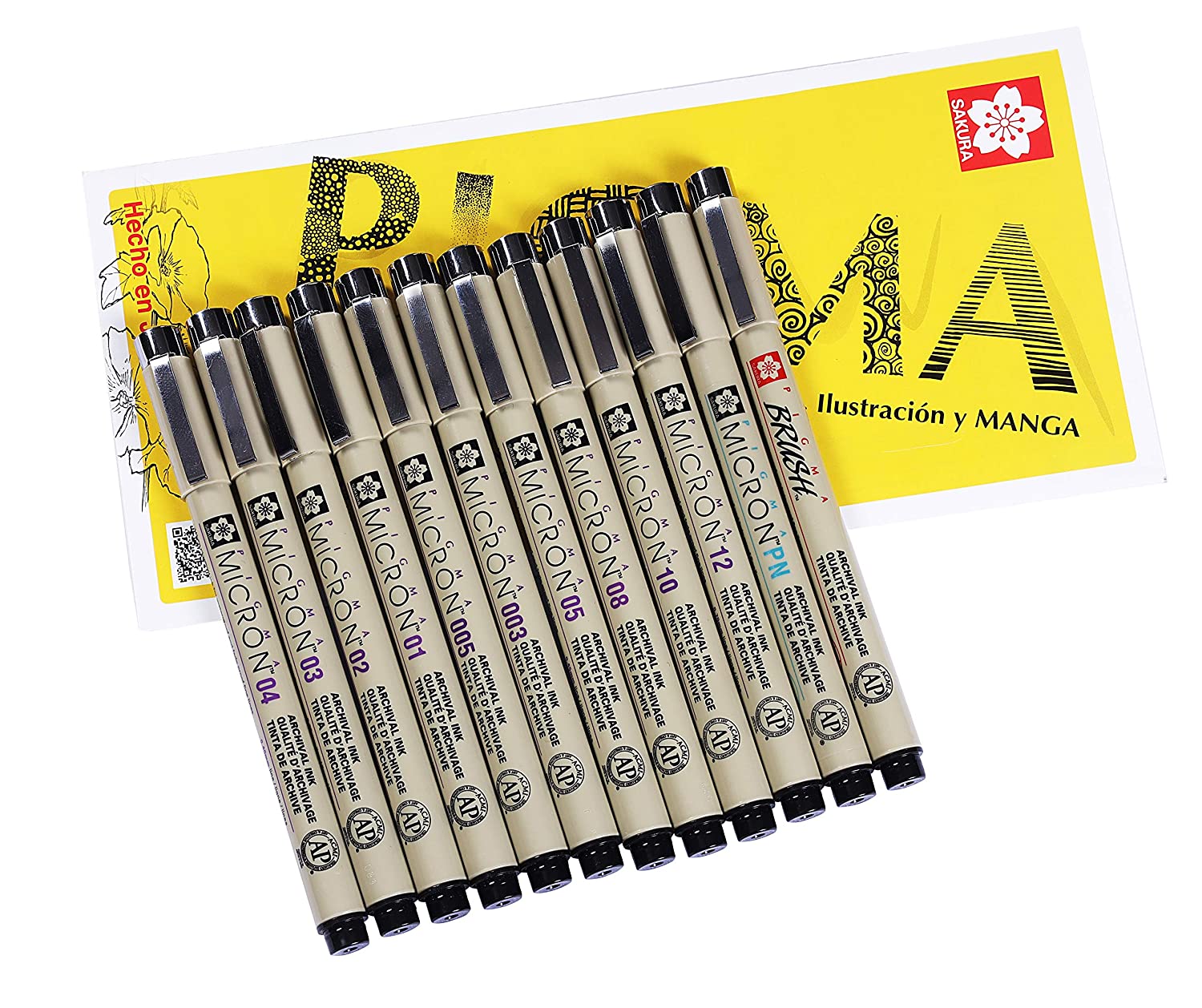 Sakura Pigma Micron Fineliners Set of 12 Assorted Nibs Black