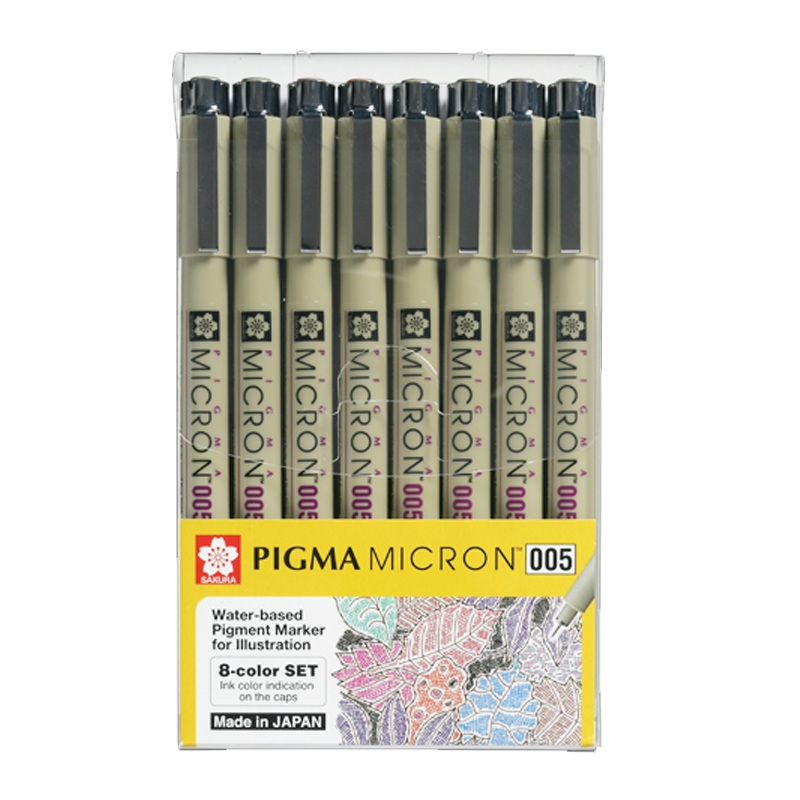 Sakura Pigma Micron Pen Set of 8 Assorted Colours - Starbox