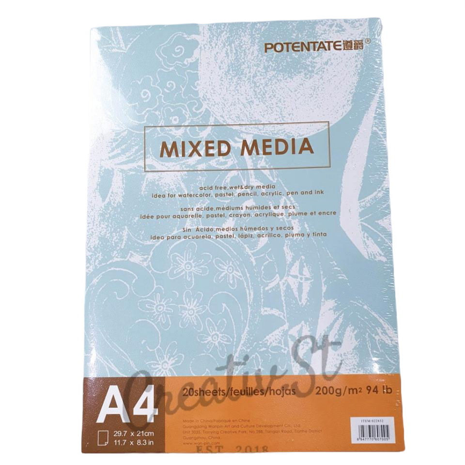 Potentate Mixed Media Pad A4 20 Sheet 200 gsm