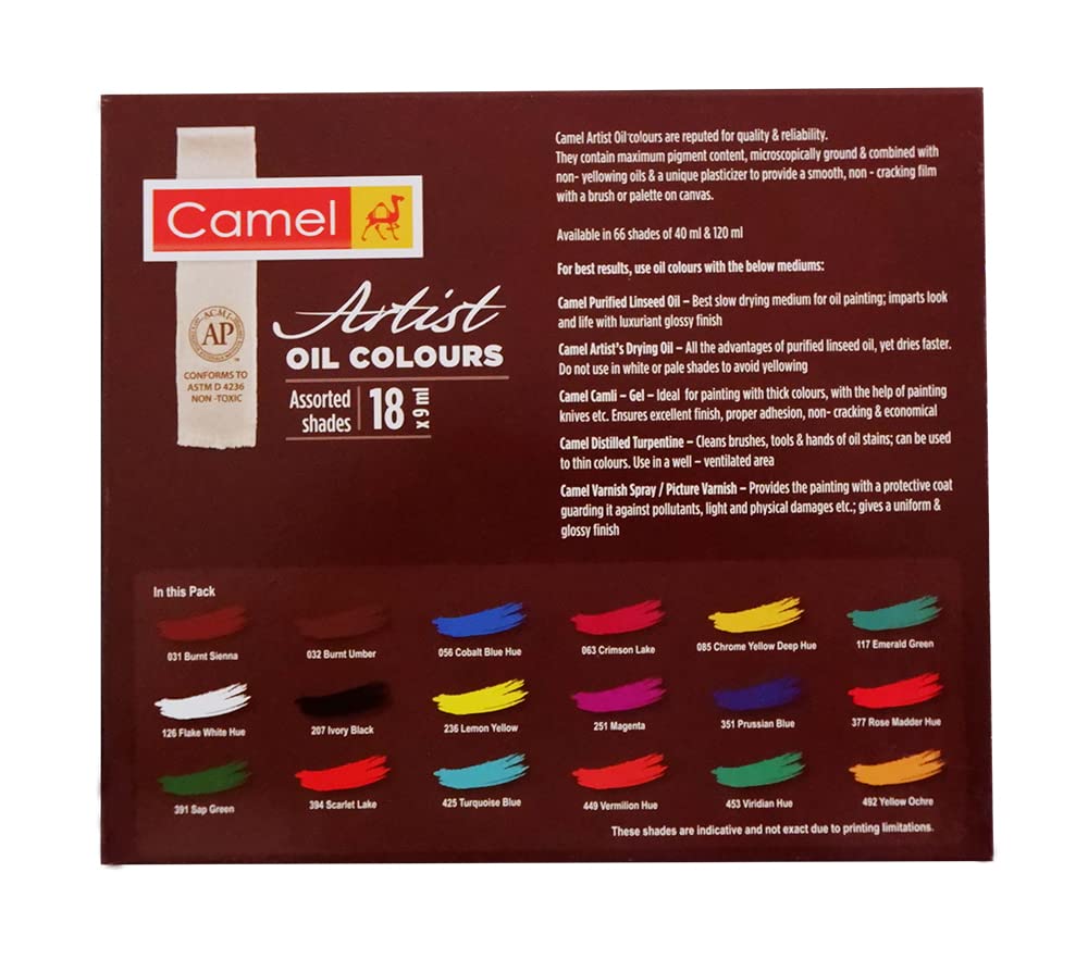 Camel Artist Oil Colours 18 Shades 9ml Each, Multicolor, (118710)