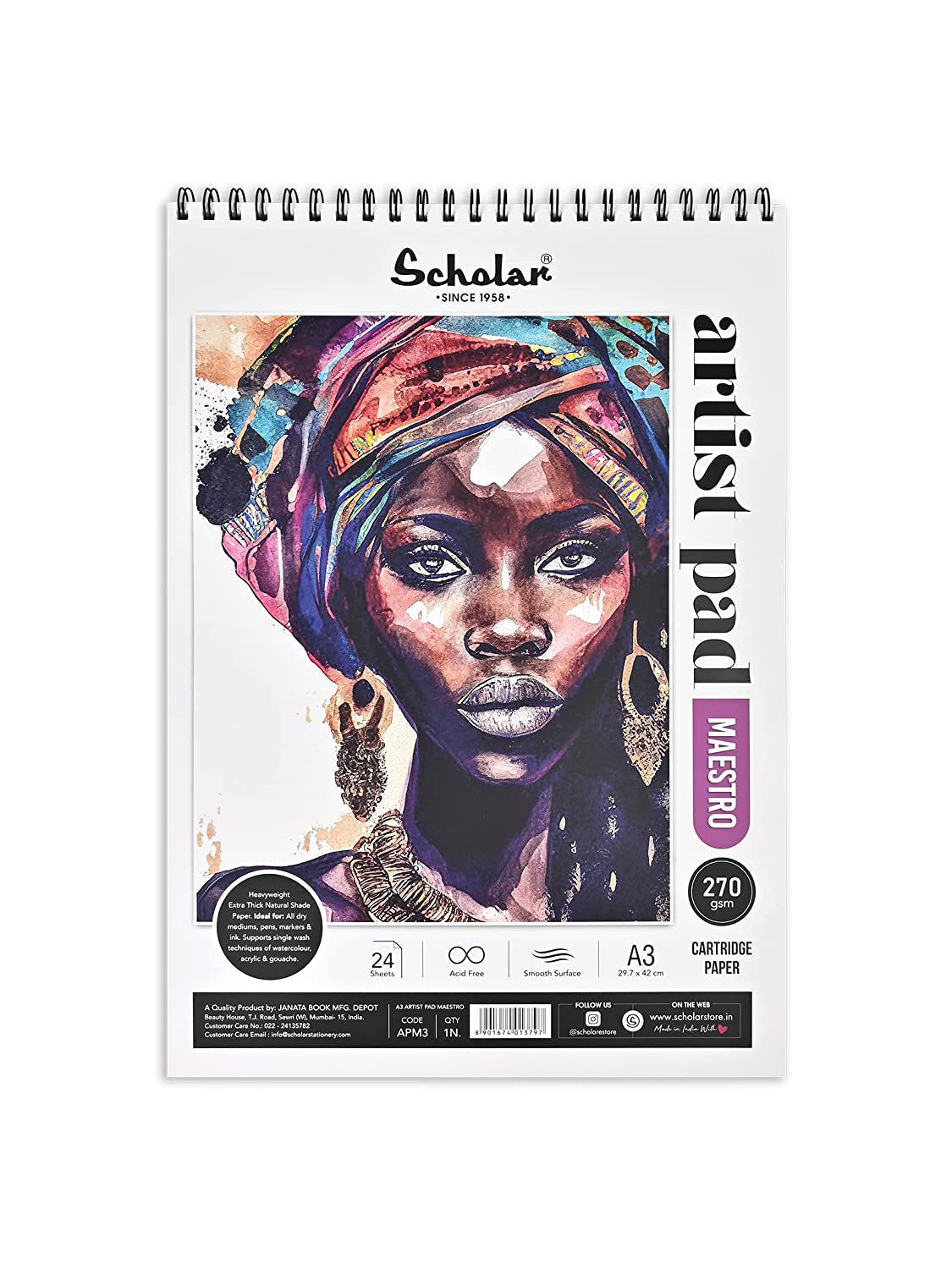 Scholar 270 GSM Artist Pad - Meastro (Wire Bound, 24 Sheets) (A3)