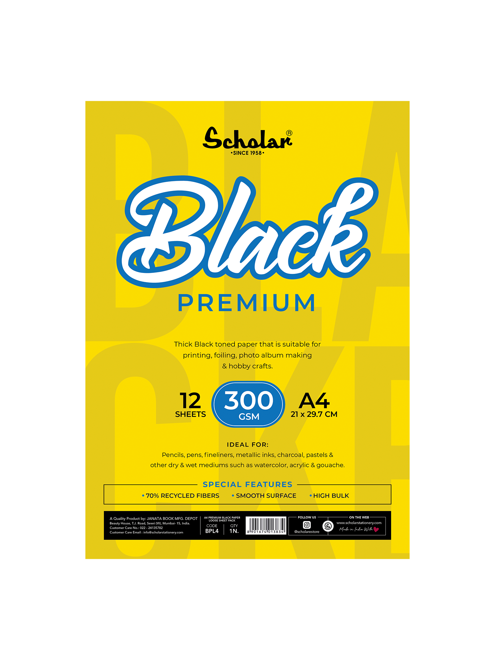 Scholar Premium Black Paper Loose Sheet 300gsm BPL A3, A4