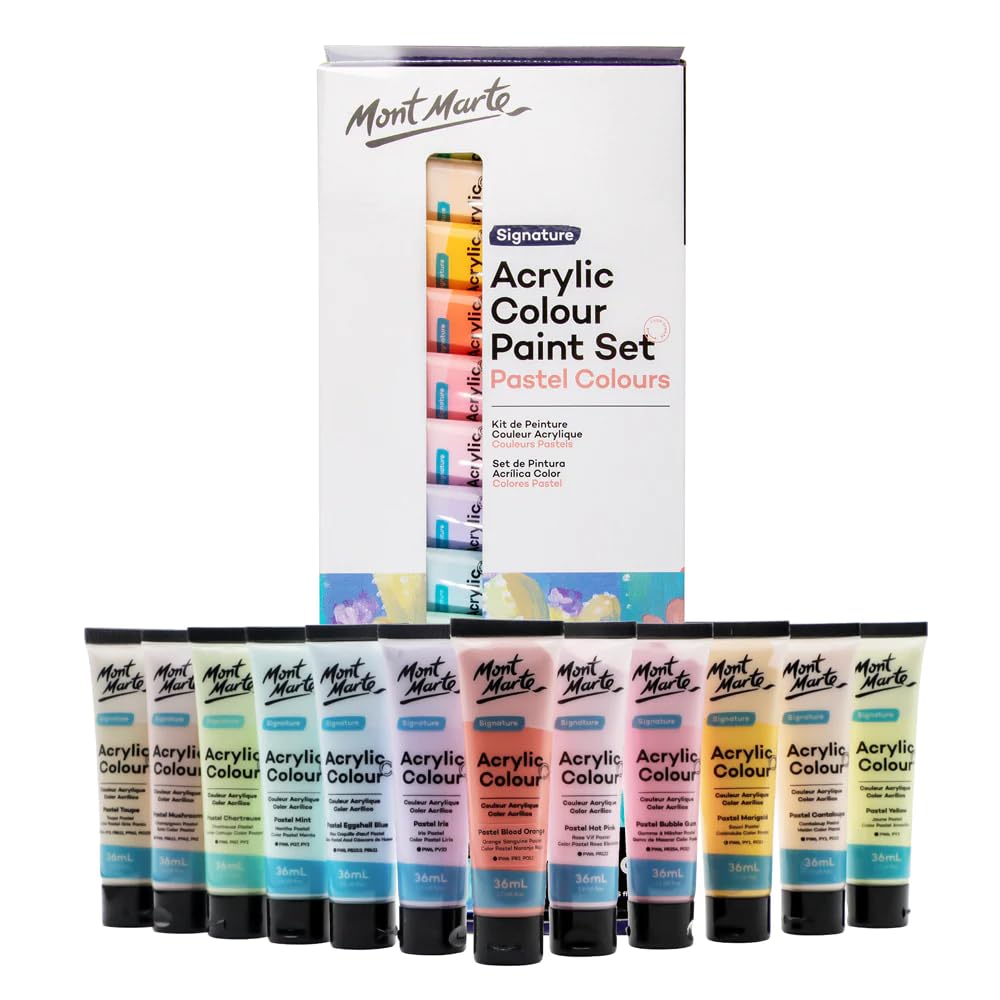 MONT MARTE Acrylic Colour Pastel Paint Set Signature 12pc - 48pc 36ml