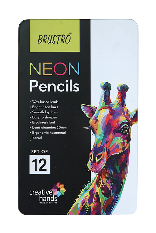 Brustro Neon Pencils Set of 12 (in Elegant tin Box)