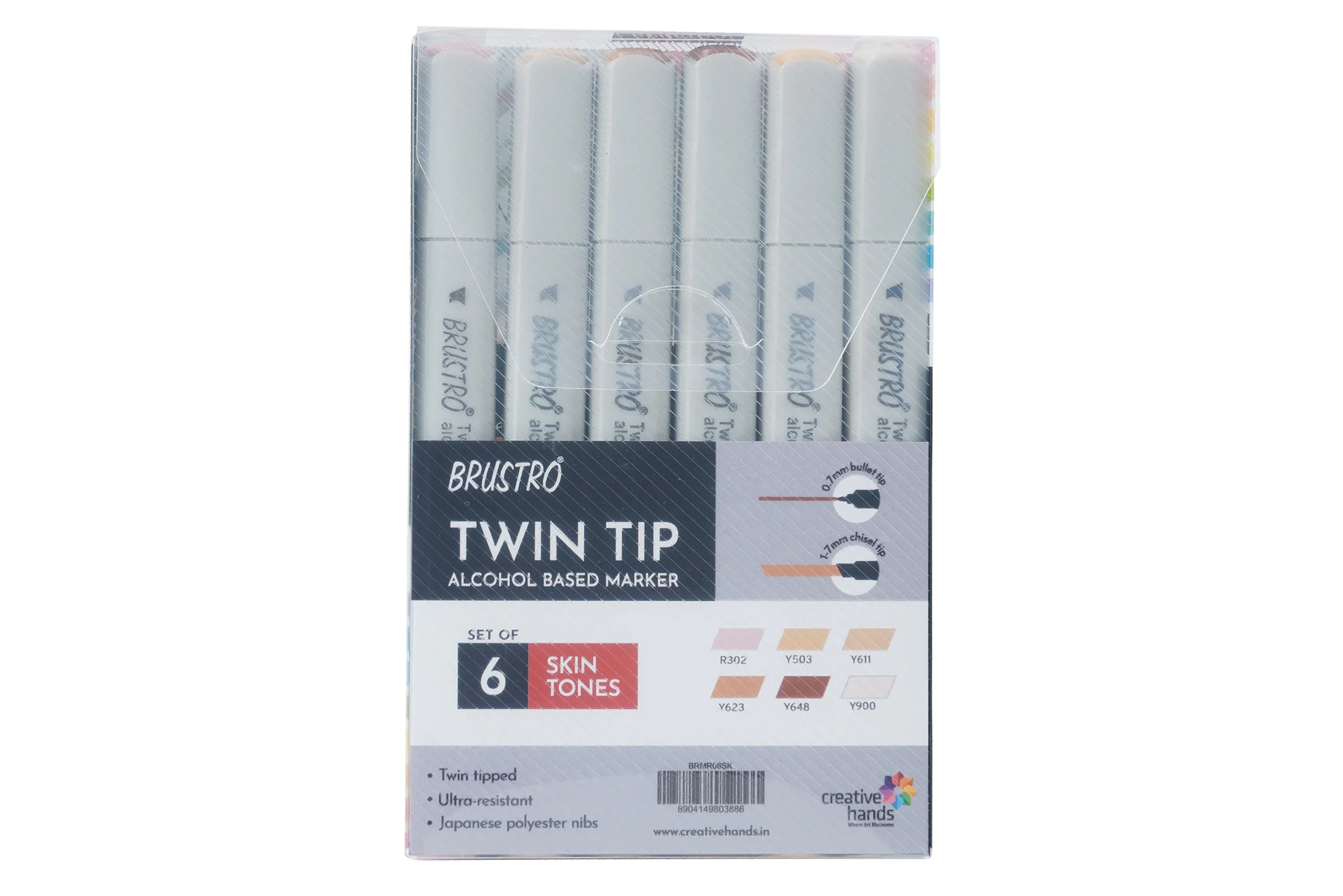 Brustro Twin Tip Marker Set Of 6 (Skin)	