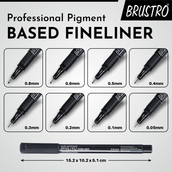 BRUSTRO Professional Pigment Based Fineliner - Set of 10 (Black)
