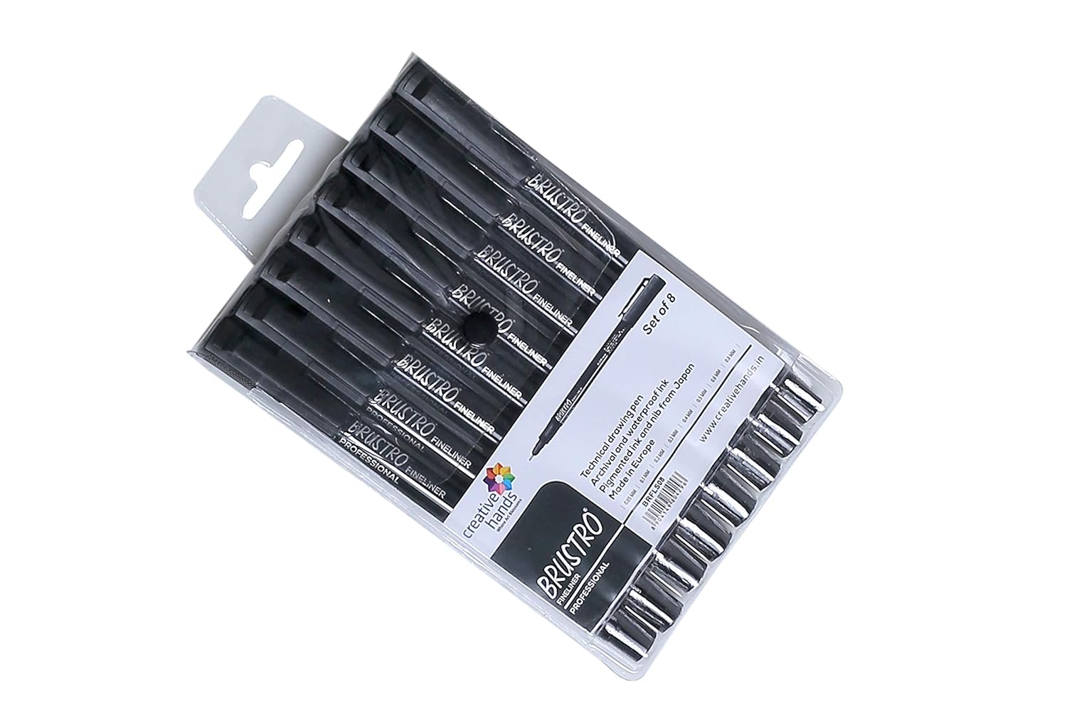 BRUSTRO Professional Pigment Based Fineliner - Set of 8 (Black) 