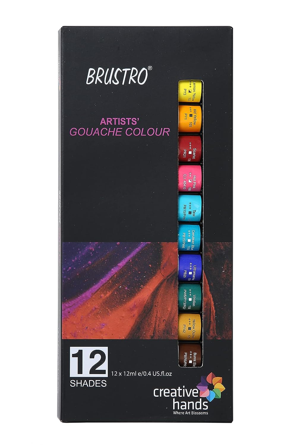 BRUSTRO Artists Gouache Colour Set of 12 Colours X 12ML Tubes