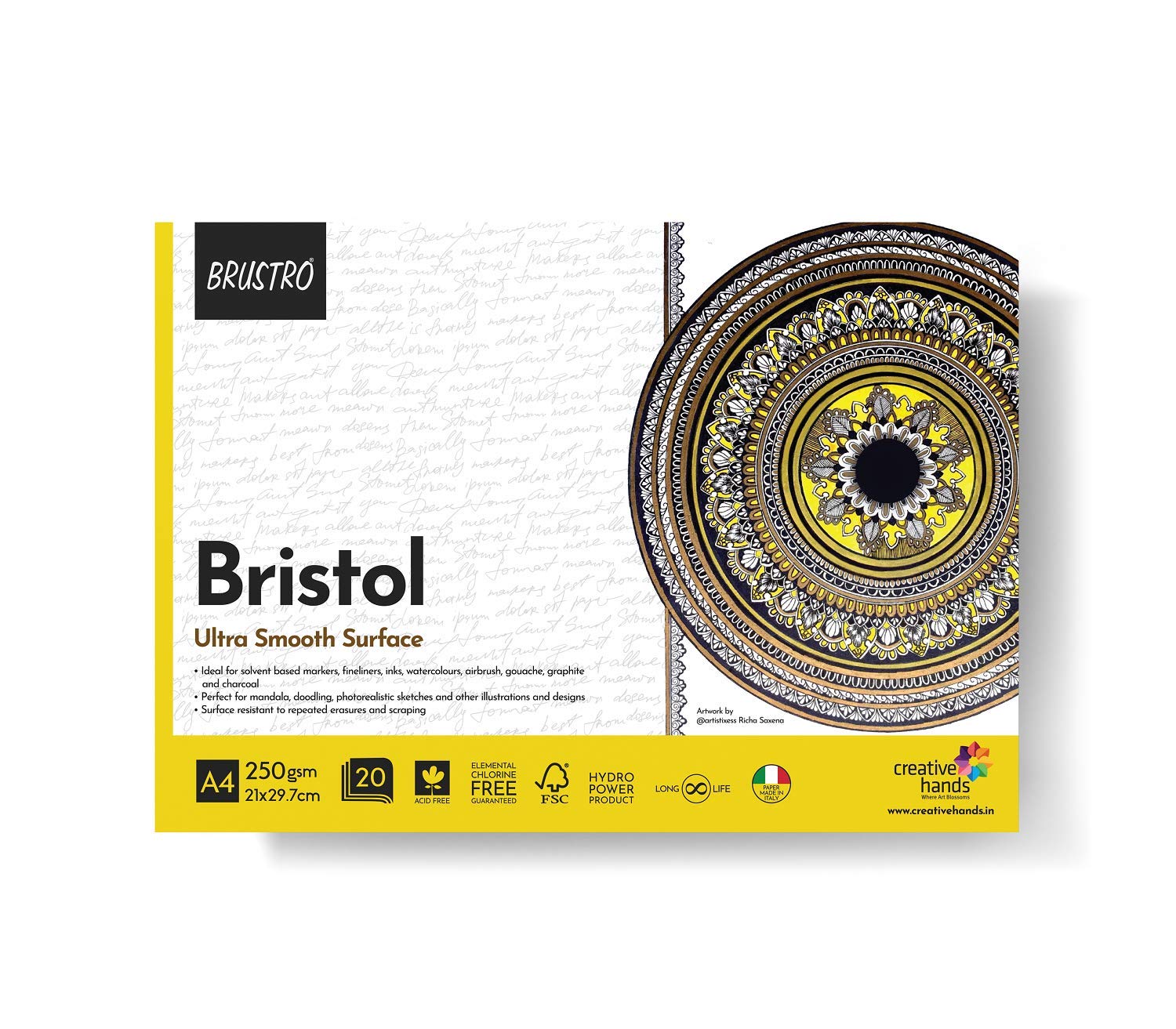 BRUSTRO Bristol Ultra Smooth Glued Pad 250 GSM A4-20 Sheets