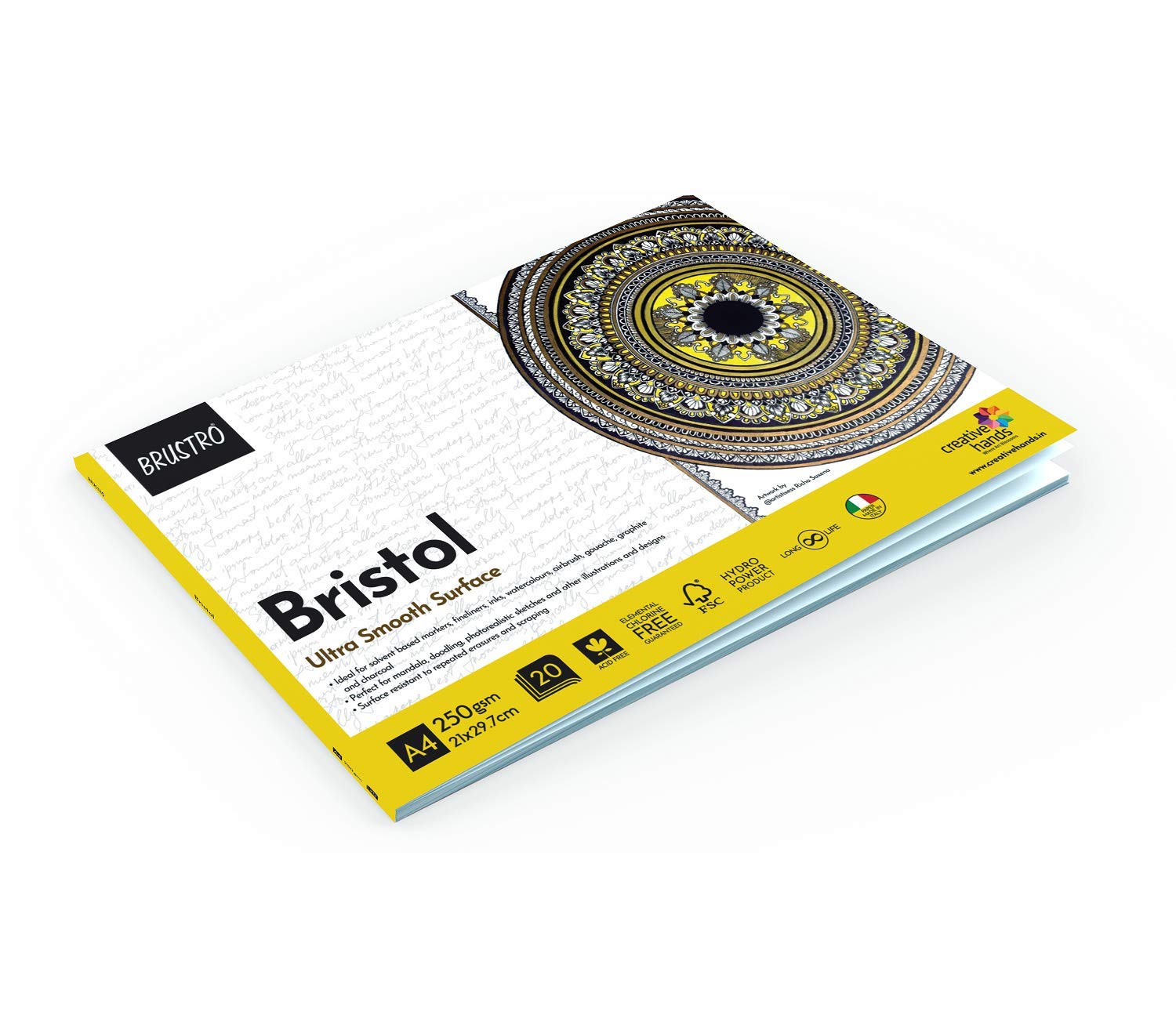 BRUSTRO Bristol Ultra Smooth Glued Pad 250 GSM A4-20 Sheets