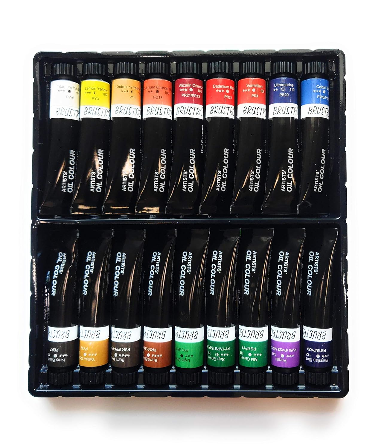 BRUSTRO Artists Oil Colour Set of 18 Colours x 12ML Tubes