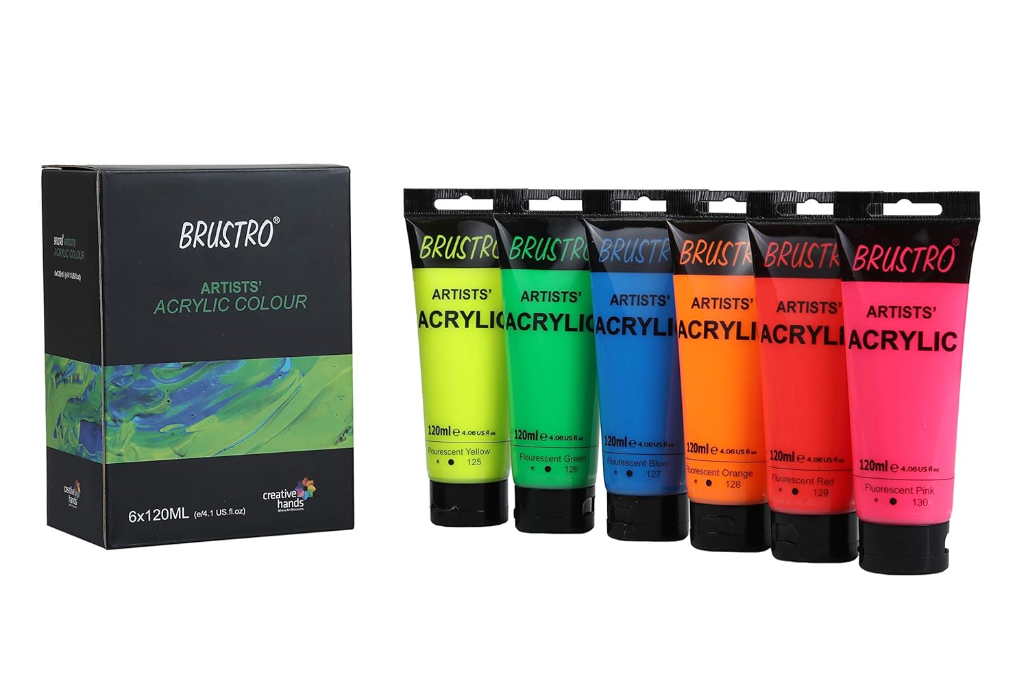 BRUSTRO Artists Acrylic 120ml, Set of 6 Fluorescent Shades