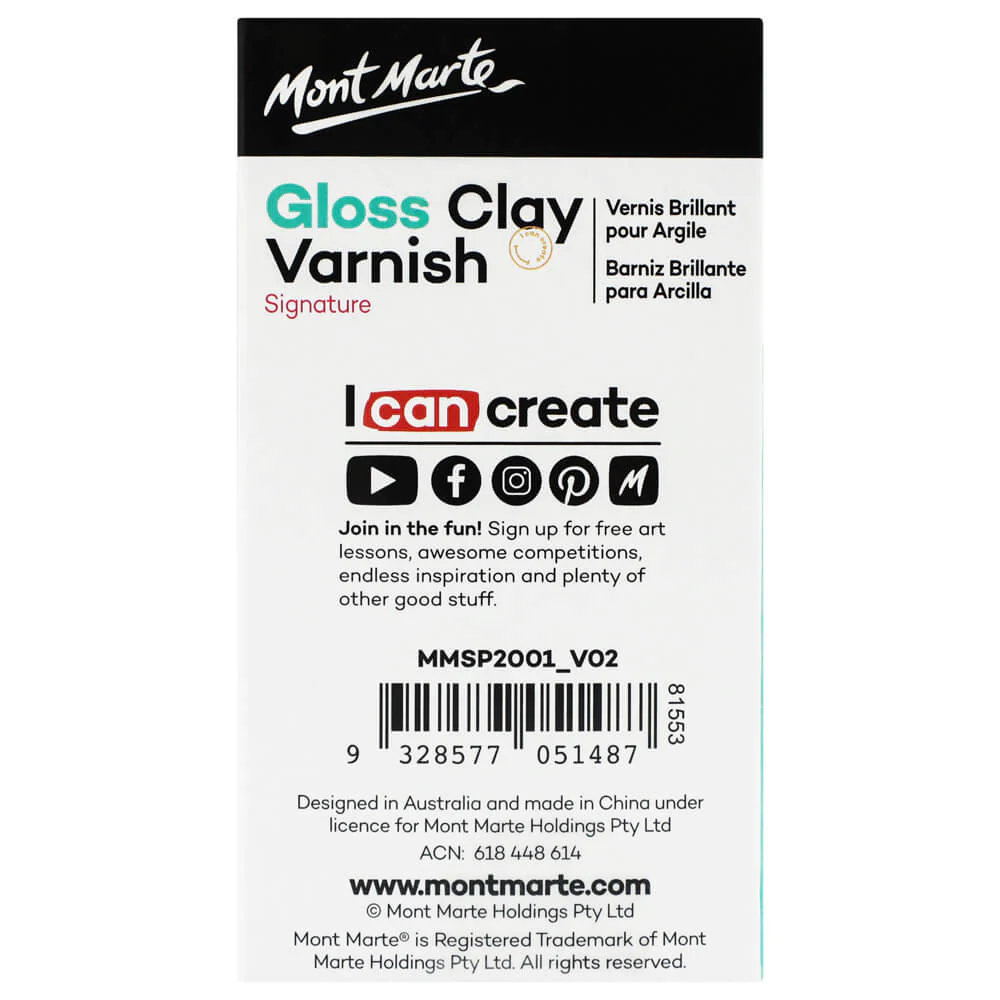 Mont Marte Clay Varnish Gloss Signature 4.05oz (120ml) Clay Sculpture Sealant