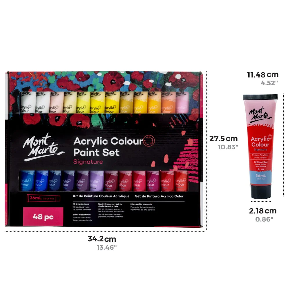 Mont Marte Acrylic Colour Paint Set Signature 48pc x 36ml