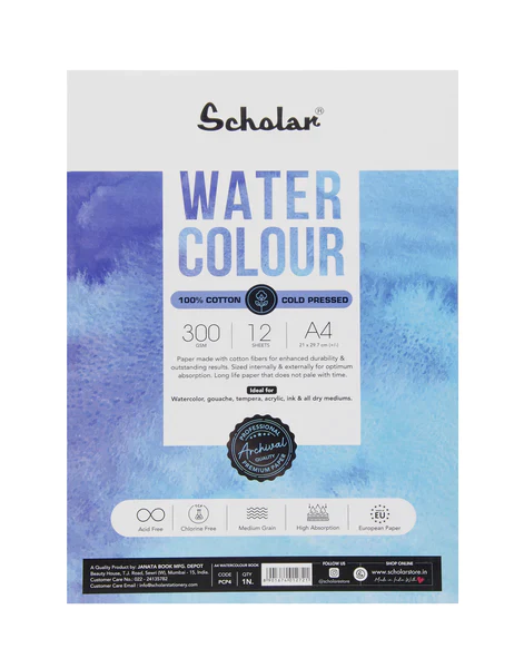 Scholar Watercolour Pad - A4 12 Sheets 300 gsm.