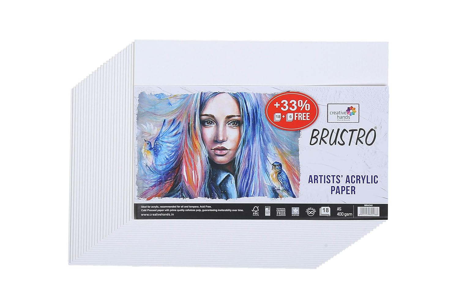 Brustro Artists Acrylic Papers 400 GSM A5, (Contains 18 Sheets)