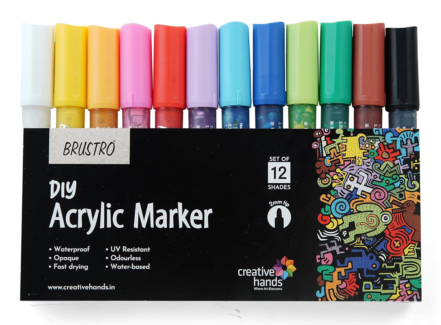 BRUSTRO (DIY Acrylic Marker Set of 12 Vibrant Colours