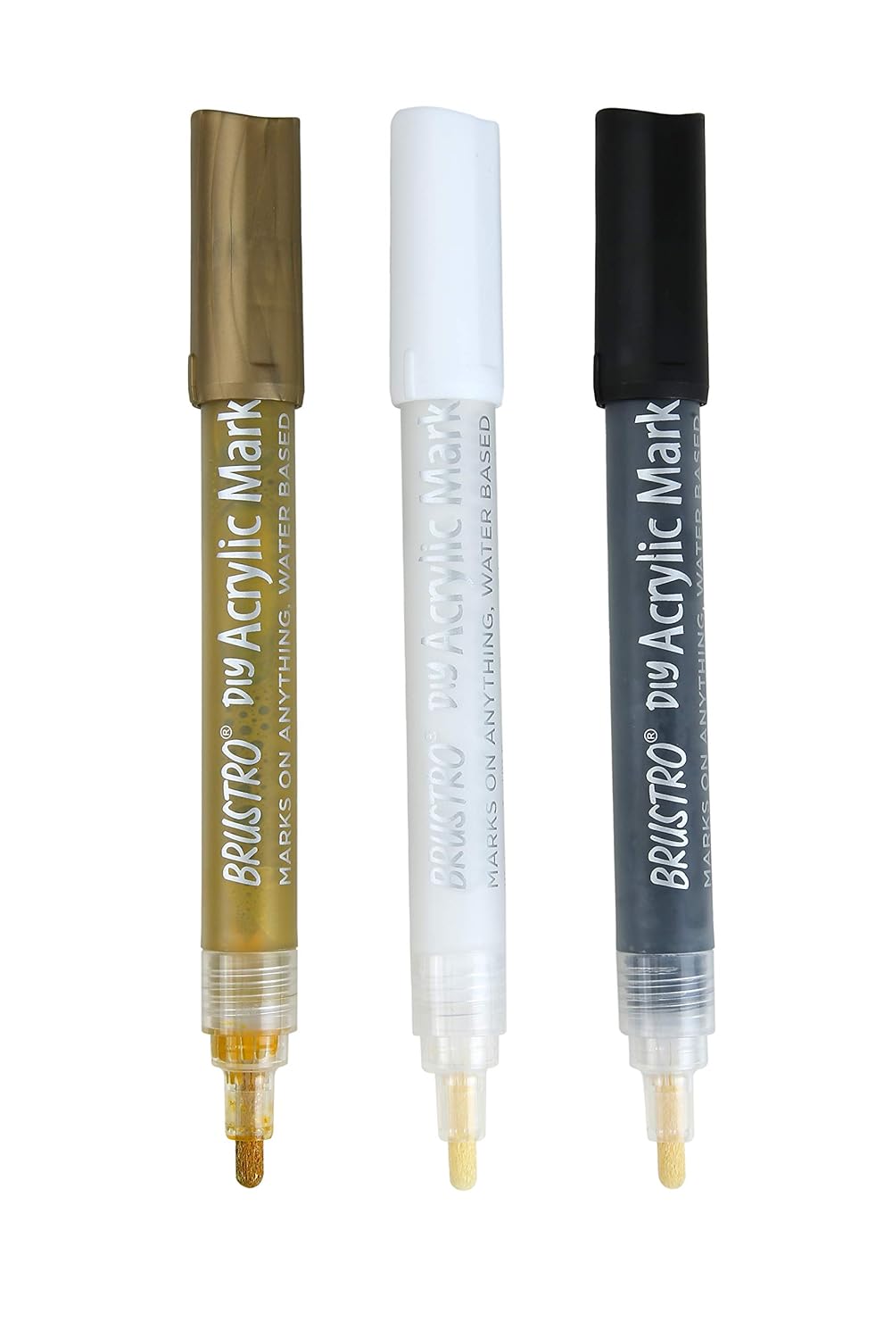 BRUSTRO Acrylic (DIY) Marker Set of 3 - Black, White & Gold