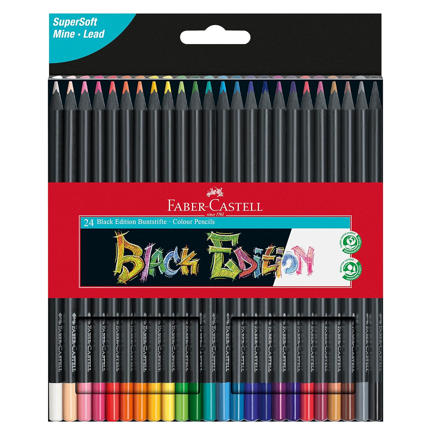 Faber-Castell Black Edition Colored Pencils - 24 Count, Black Wood and Super Soft Core Lead