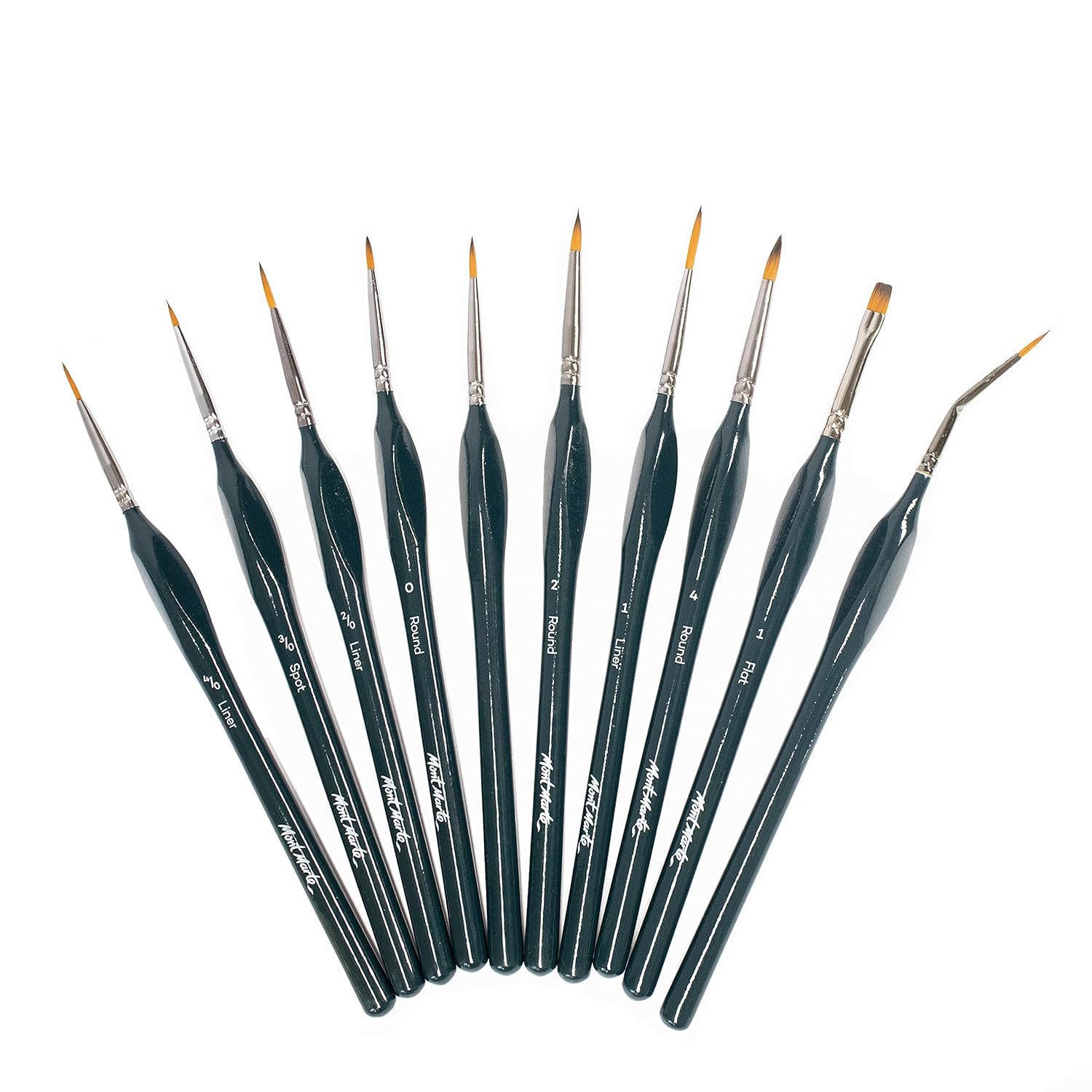 Mont Marte Fine Brush Set - 10 Fine Brushes - Ideal Detail Brushes for Acrylic Paints, Watercolours,
