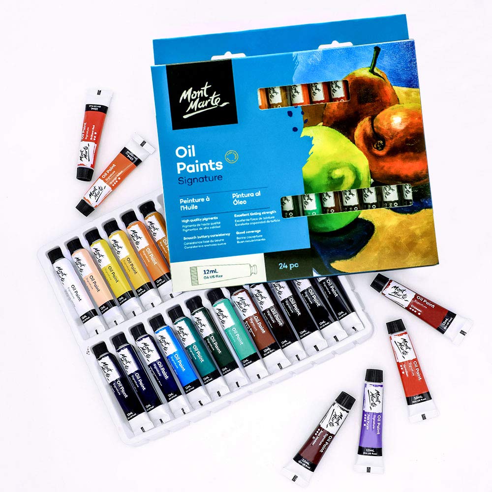 Mont Marte Oil Paints for Painting - 24 Pieces in 12 ml Tubes, Multicolor