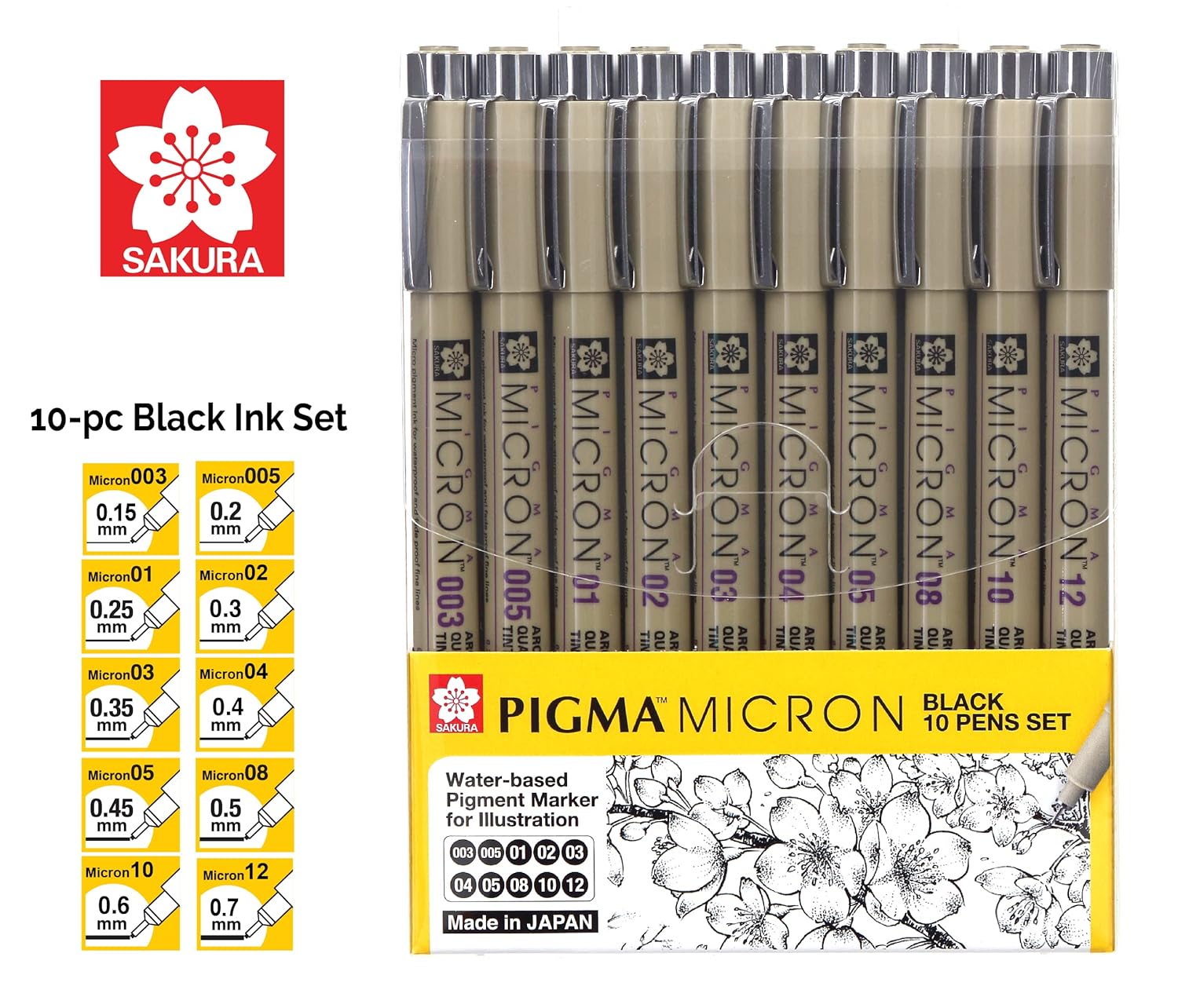 thumbnail image 2 of Sakura Pigma Micron Pen Set 50146 - Light & Cool Gray, Black - Nibs 01, 05, 08, 10 - 10 Pens 2 of 3